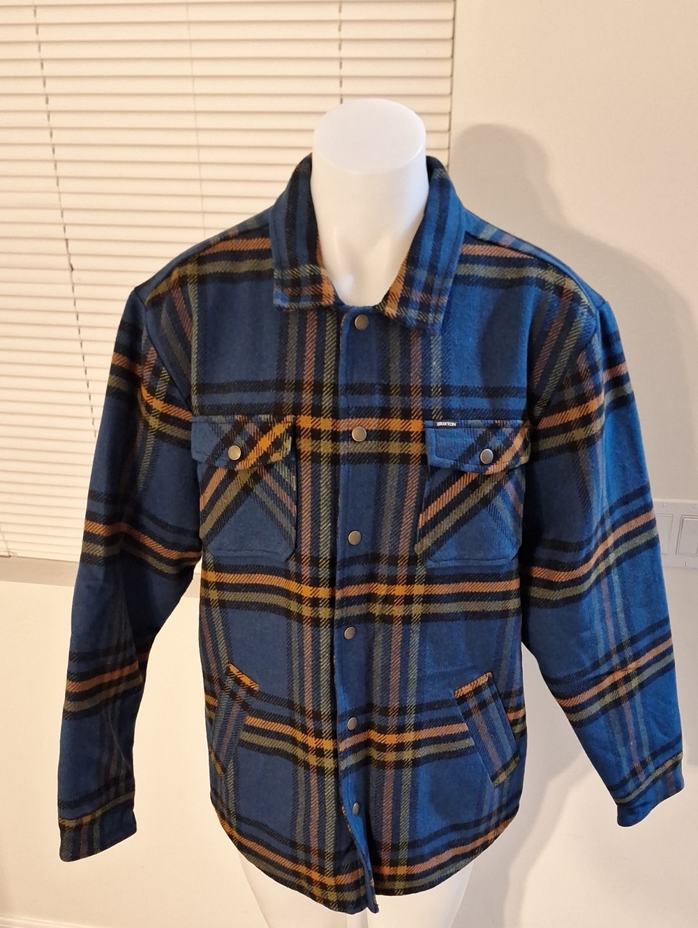 Brixton Blue and Yellow Plaid Snap Jacket
